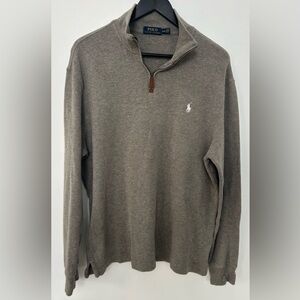 Polo Ralph Lauren Quarter Zip Sweater Men’s M Heather Taupe Cotton Pony Logo